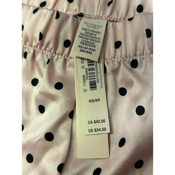 Victoria's Secret Satin Shorts XS Pink With Black Polka Dots Black Lace Trim New - Picture 7 of 10